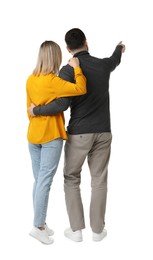 Photo of Man and woman on white background, back view