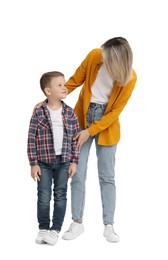 Photo of Mother with her cute little son on white background