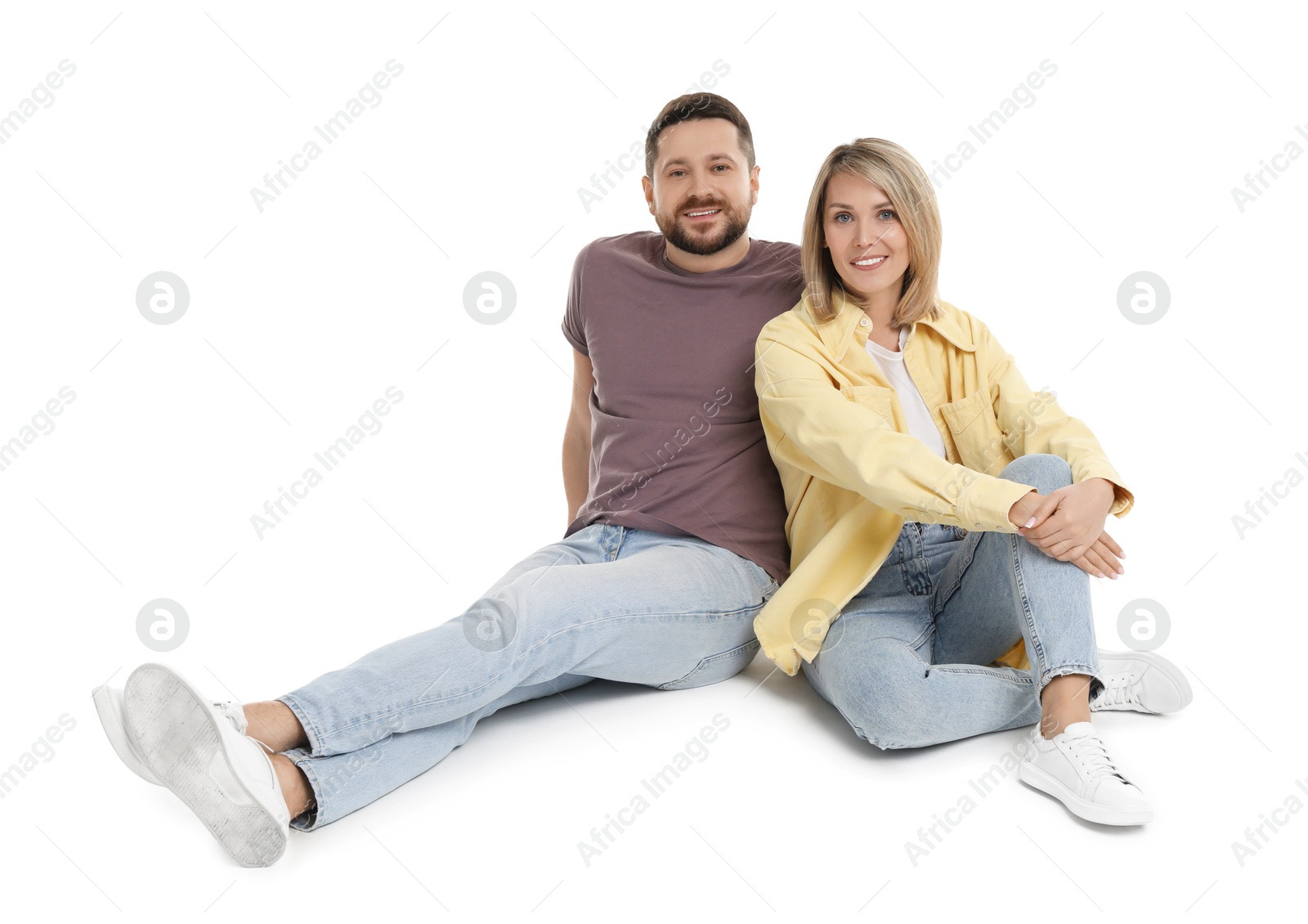 Photo of Portrait of happy couple on white background