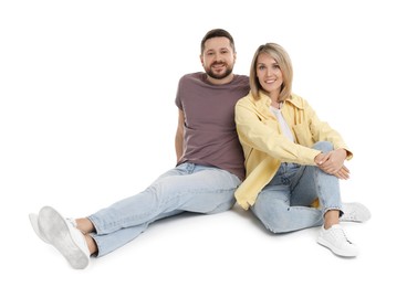 Portrait of happy couple on white background