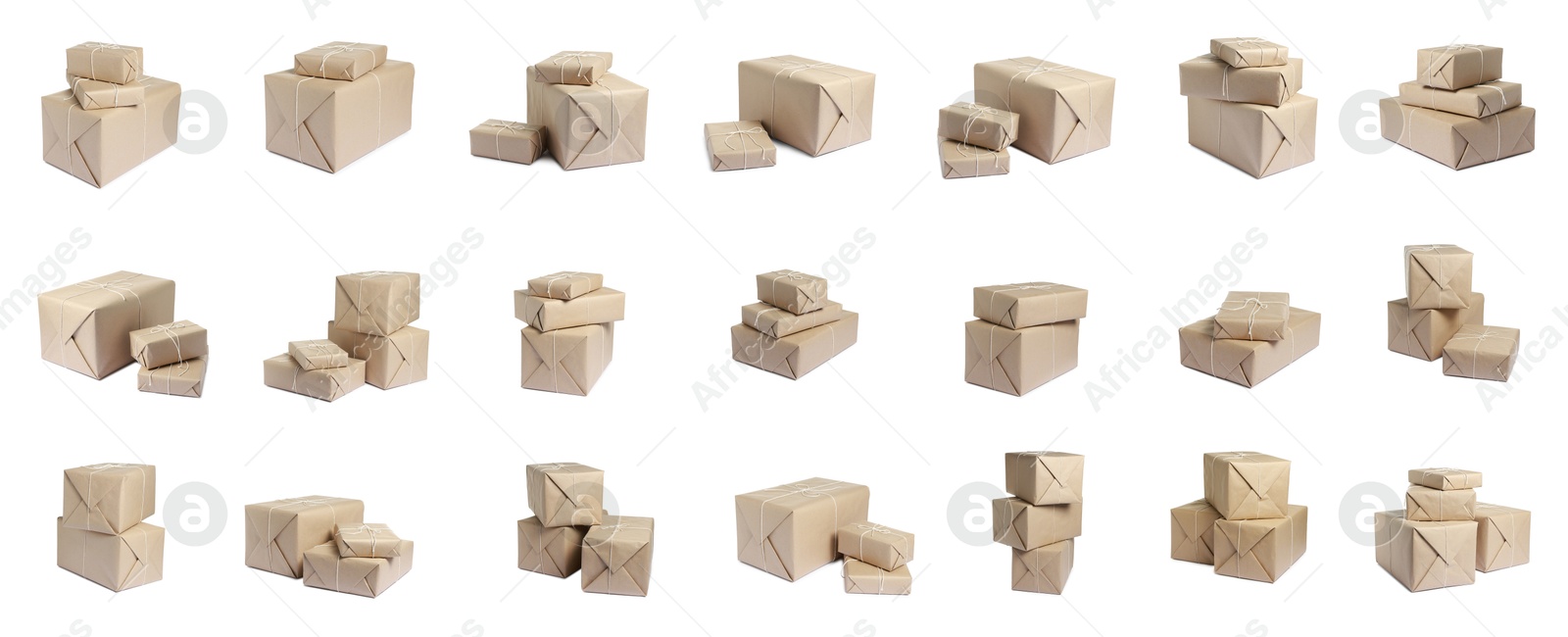 Image of Many different parcels isolated on white, set