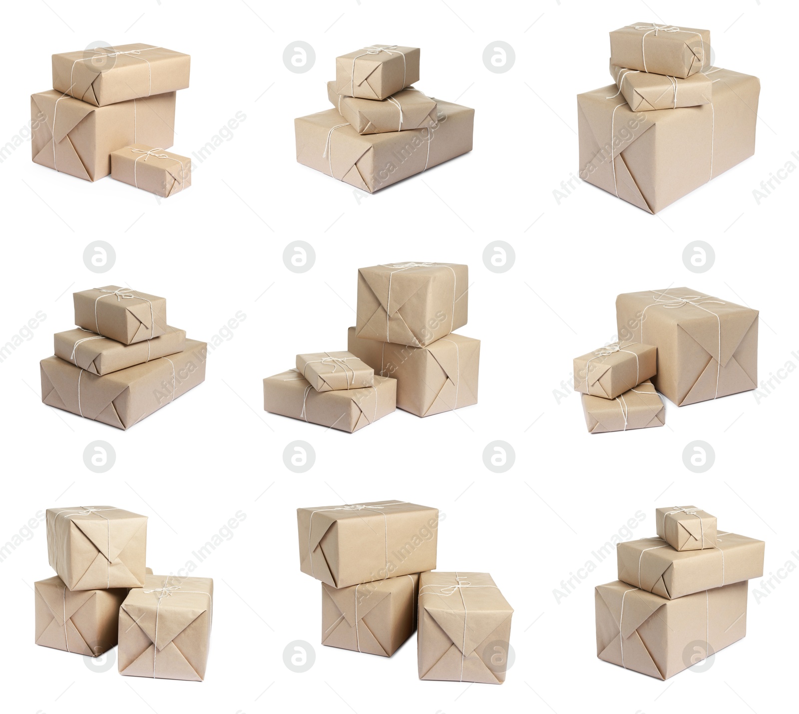 Image of Many different parcels isolated on white, set