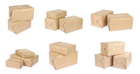 Image of Many different parcels isolated on white, set