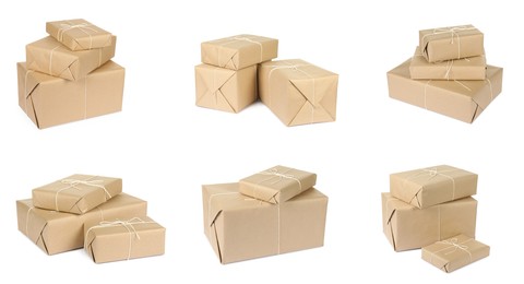 Image of Many different parcels isolated on white, set