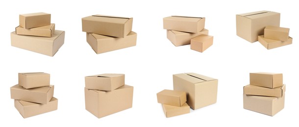 Image of Many different parcels isolated on white, set