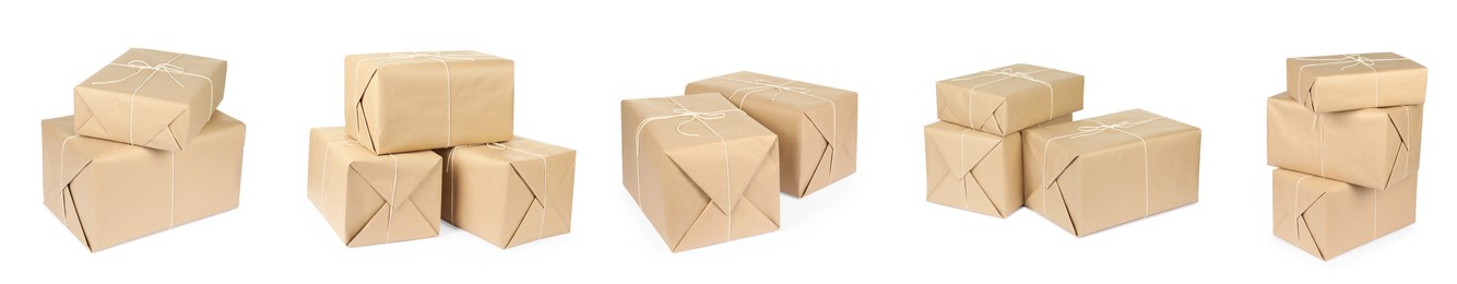 Image of Many different parcels isolated on white, set