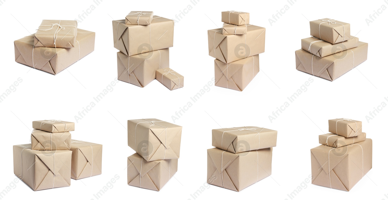 Image of Many different parcels isolated on white, set