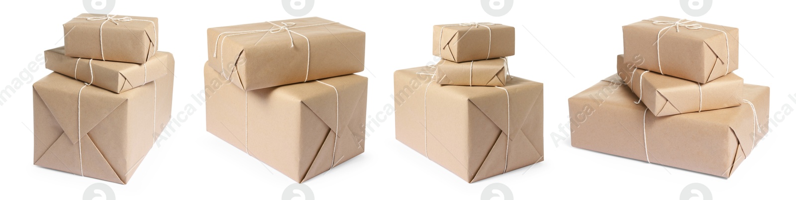 Image of Many different parcels isolated on white, set