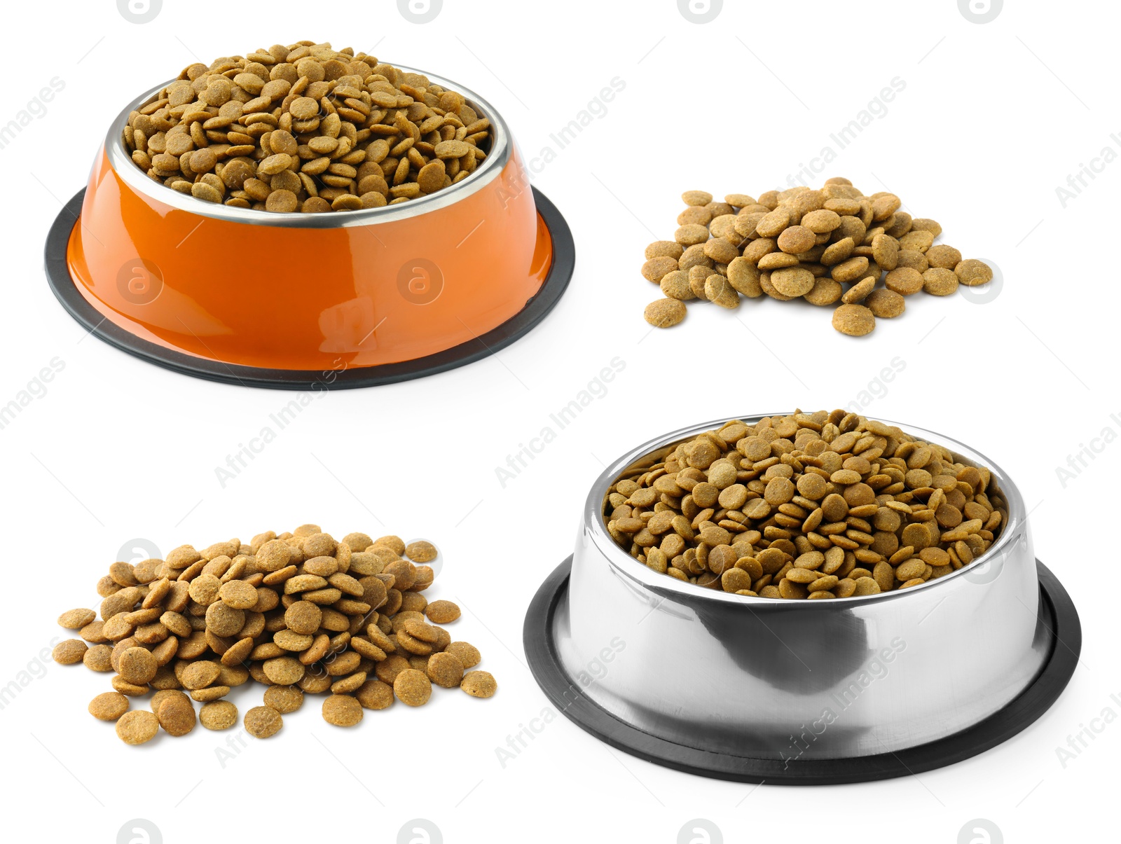 Image of Dry pet food for dogs isolated on white, set