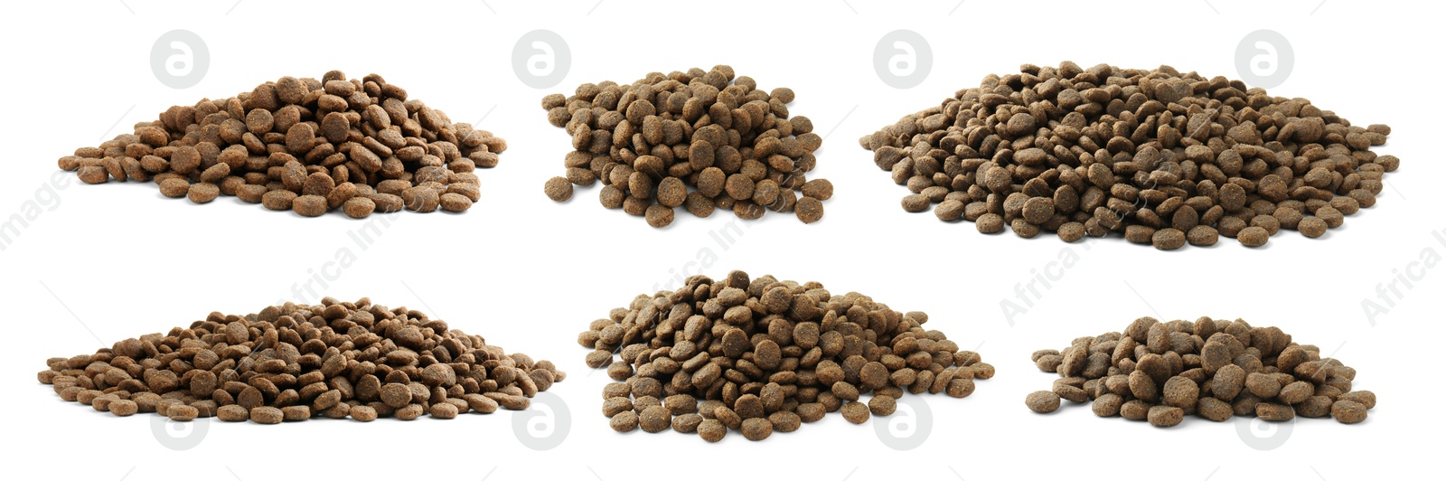 Image of Dry pet food for dogs isolated on white, set