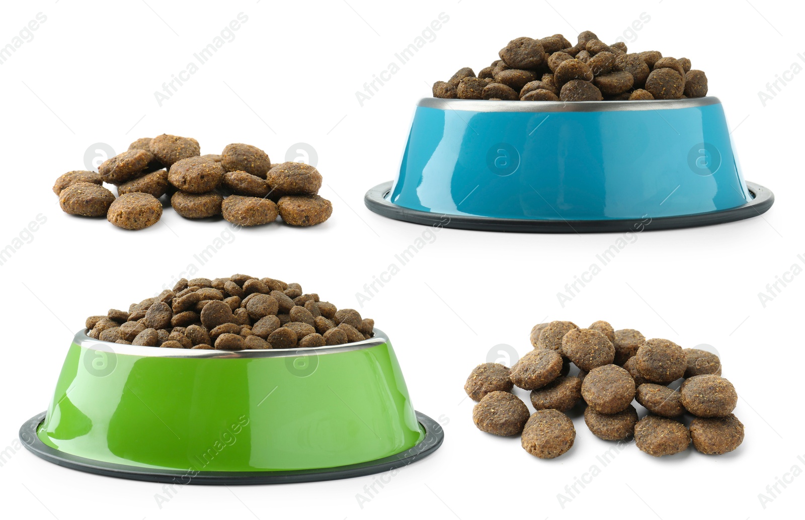 Image of Dry pet food for dogs isolated on white, set