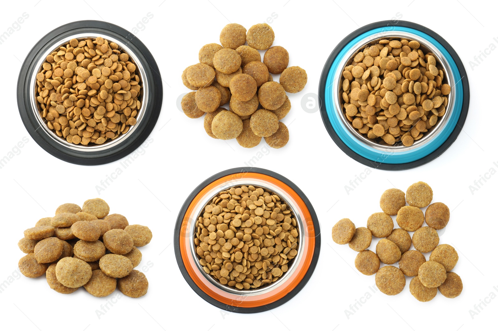 Image of Dry pet food for dogs isolated on white, set