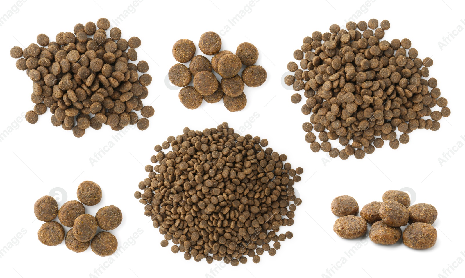 Image of Dry pet food for dogs isolated on white, set