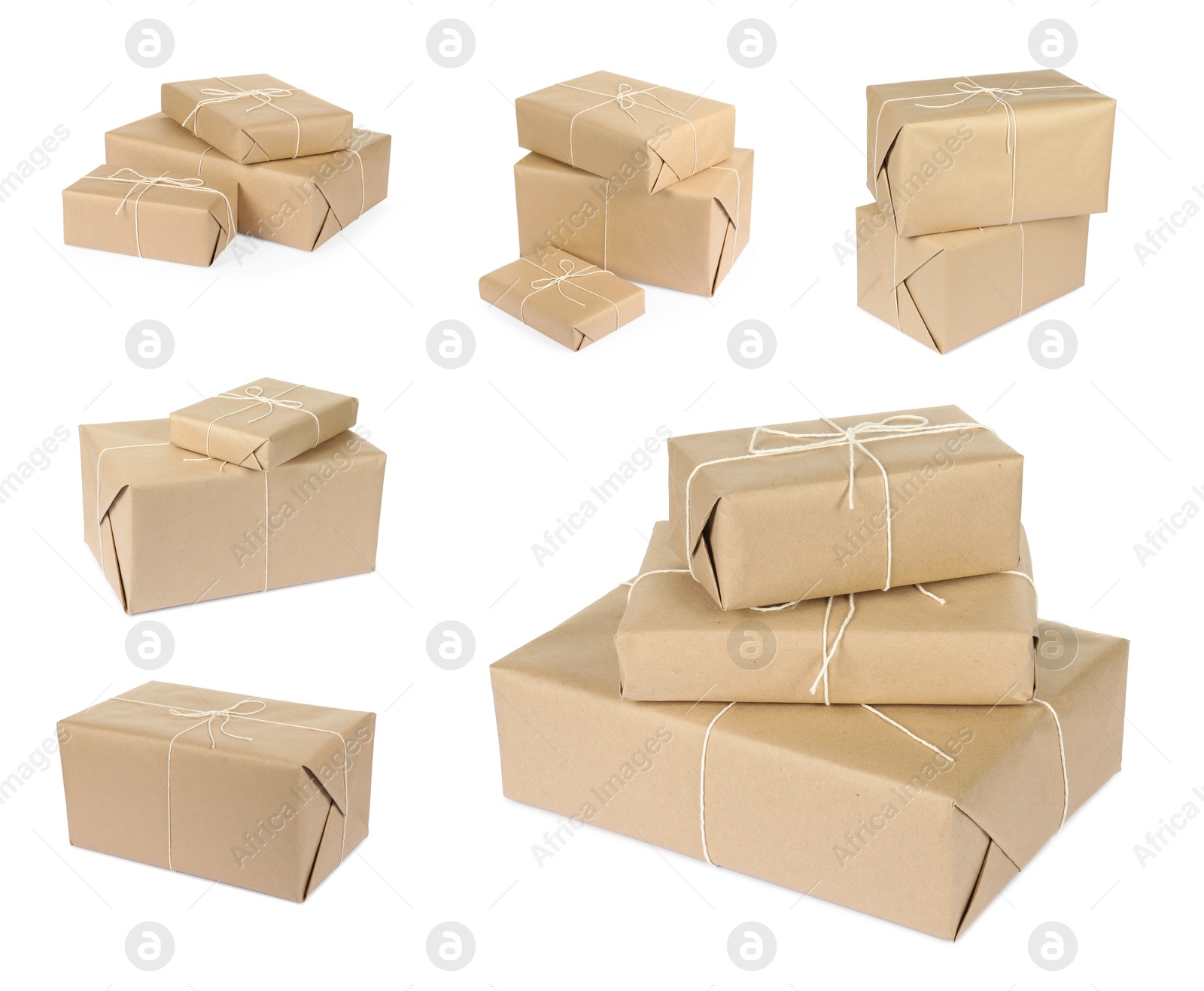 Image of Many different parcels isolated on white, set