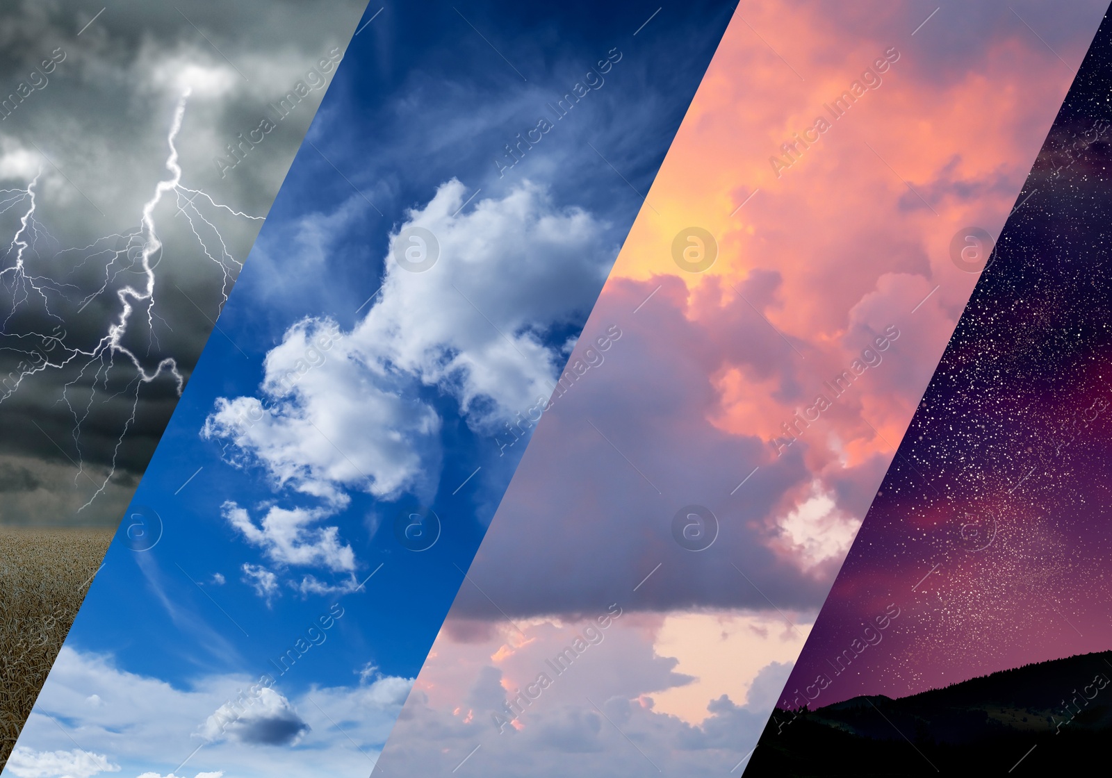 Image of Sky in different weather and time of day, collage