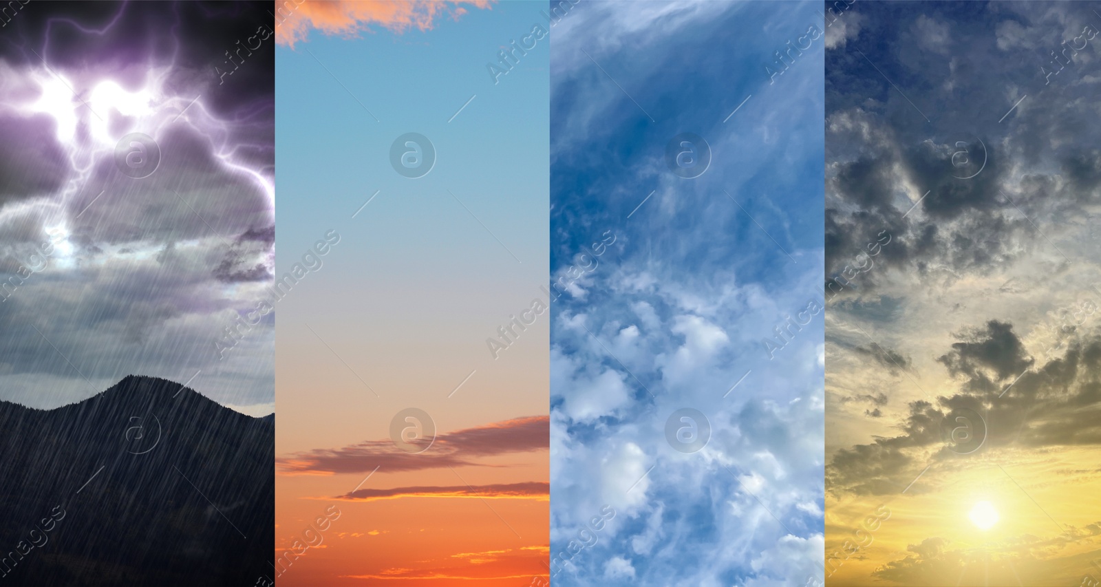 Image of Sky in different weather and time of day, collage. Banner design