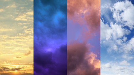 Image of Sky in different time of day, collage. Banner design