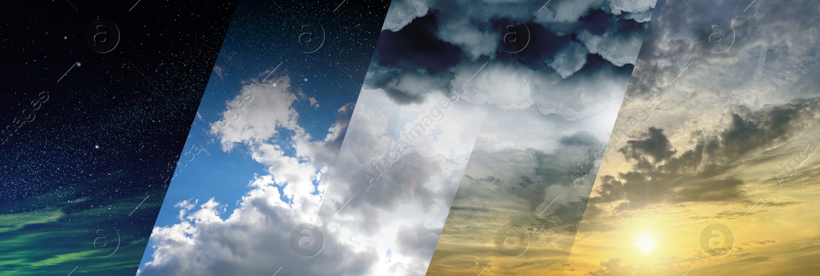 Image of Sky in different time of day, collage. Banner design