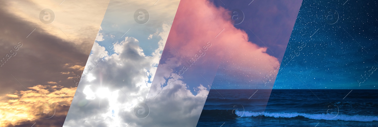 Image of Sky in different time of day, collage. Banner design