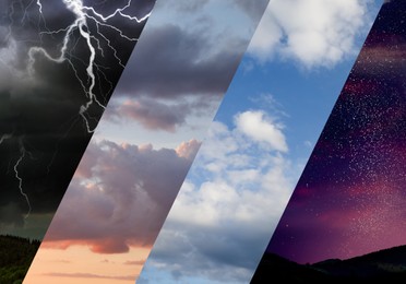 Image of Sky in different weather and time of day, collage