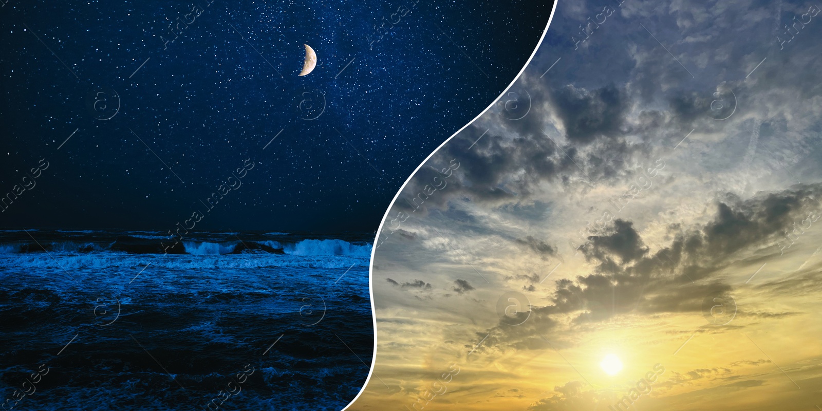 Image of Sky in different time of day, collage. Banner design