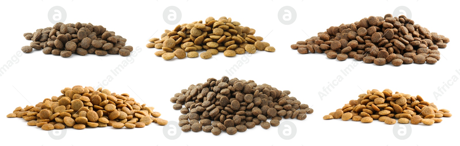 Image of Dry pet food for dogs isolated on white, set