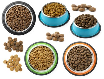 Image of Dry pet food for dogs isolated on white, set