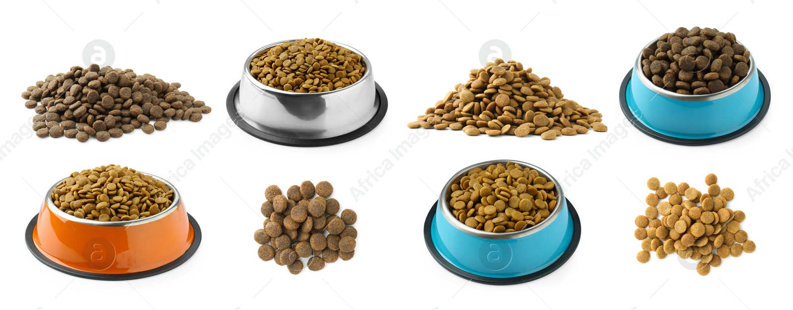 Image of Dry pet food for dogs isolated on white, set