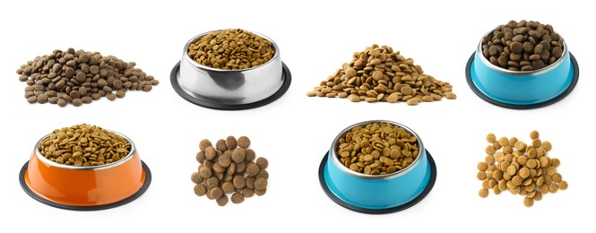 Image of Dry pet food for dogs isolated on white, set