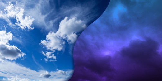 Image of Sky in different time of day, collage. Banner design