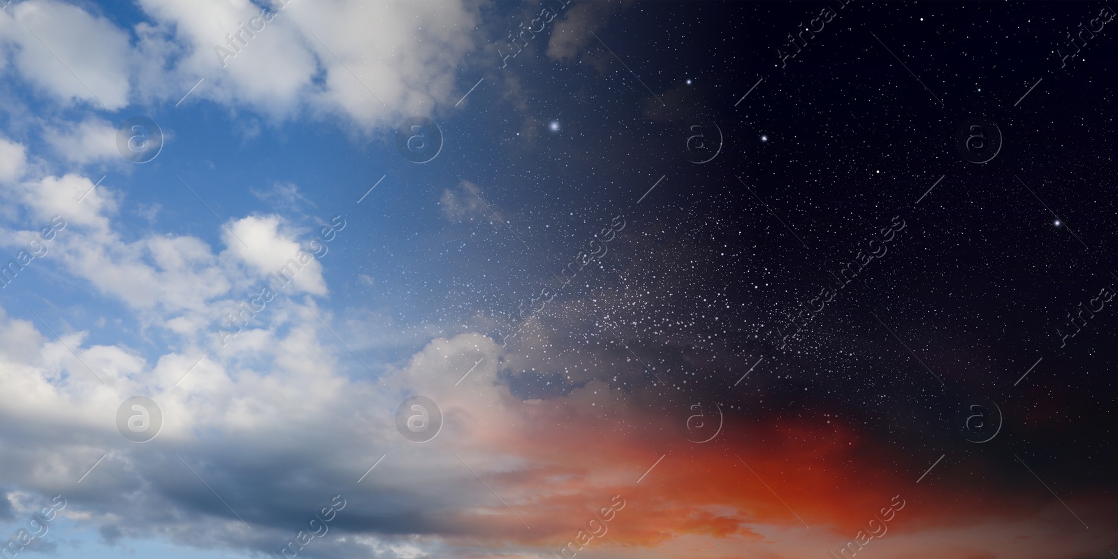 Image of Sky in different time of day, collage. Banner design