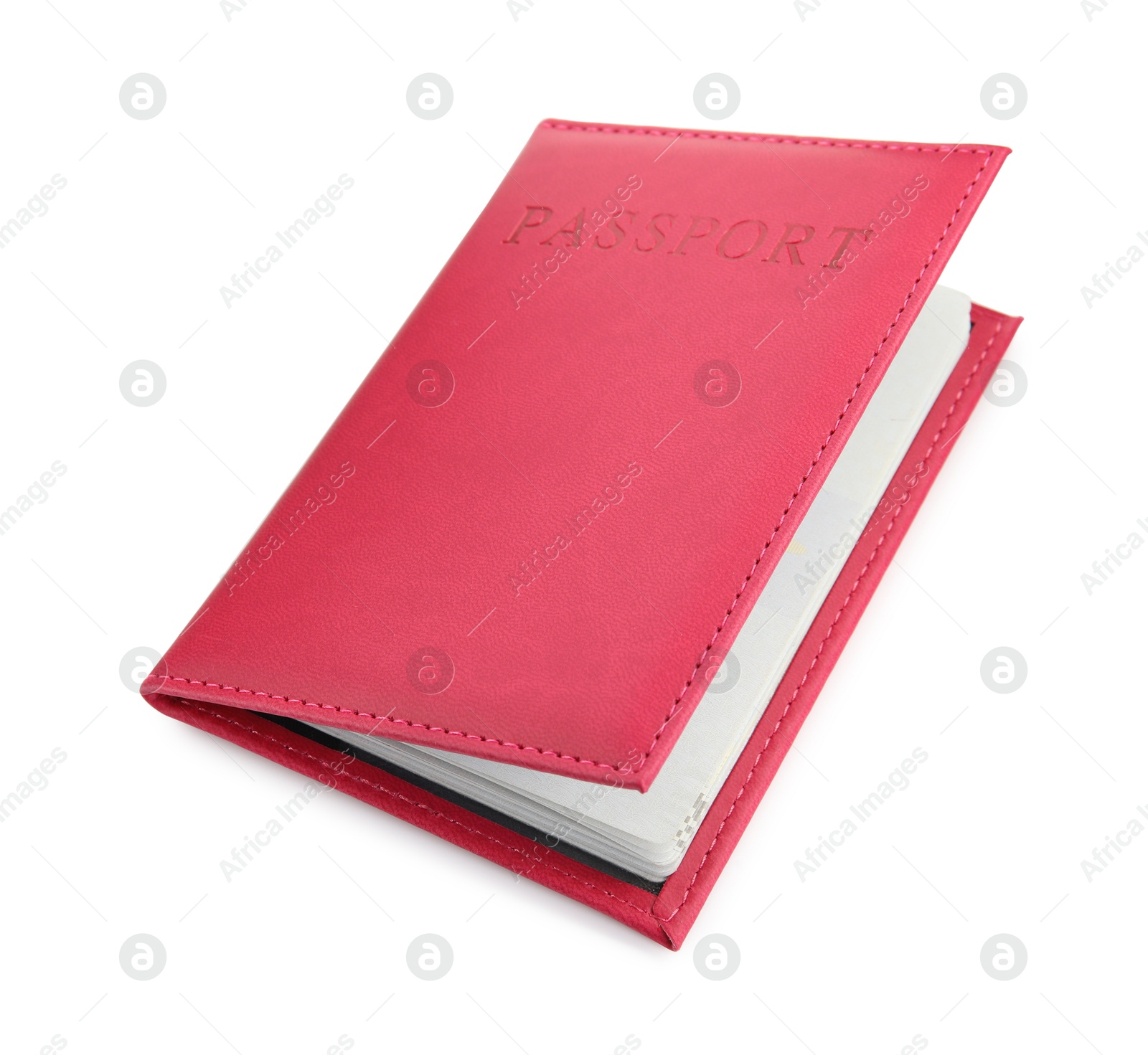 Photo of Passport in crimson cover isolated on white