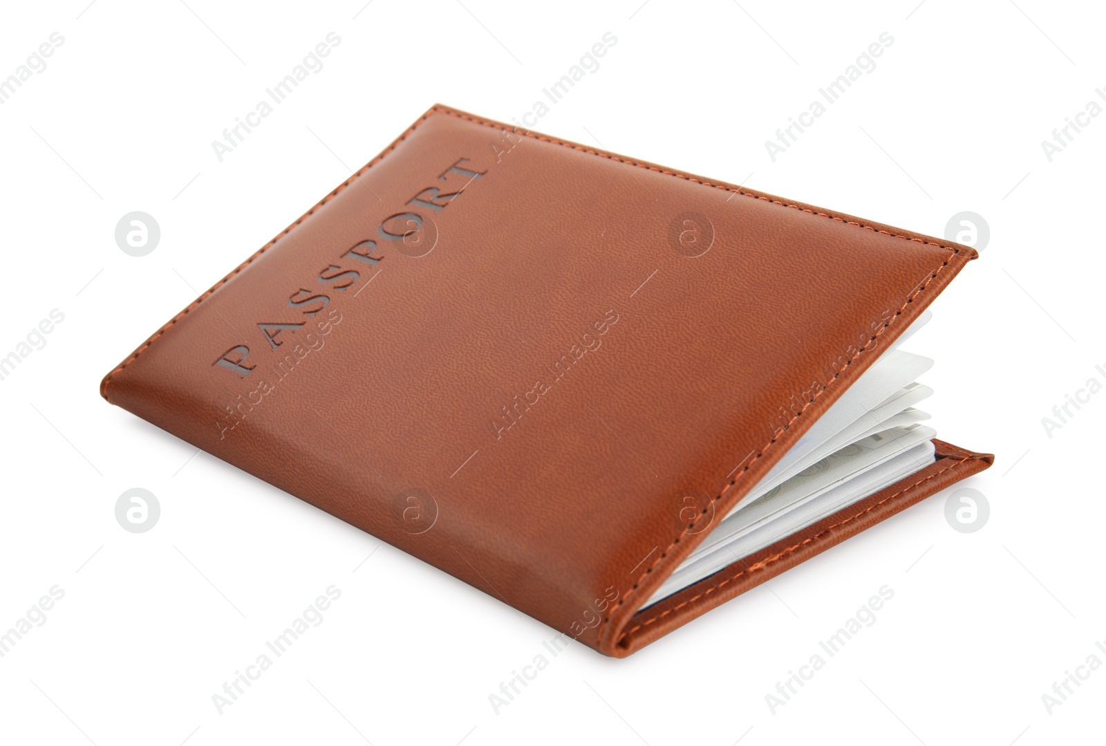 Photo of Passport in brown cover isolated on white