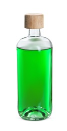 Photo of Absinthe in glass bottle isolated on white