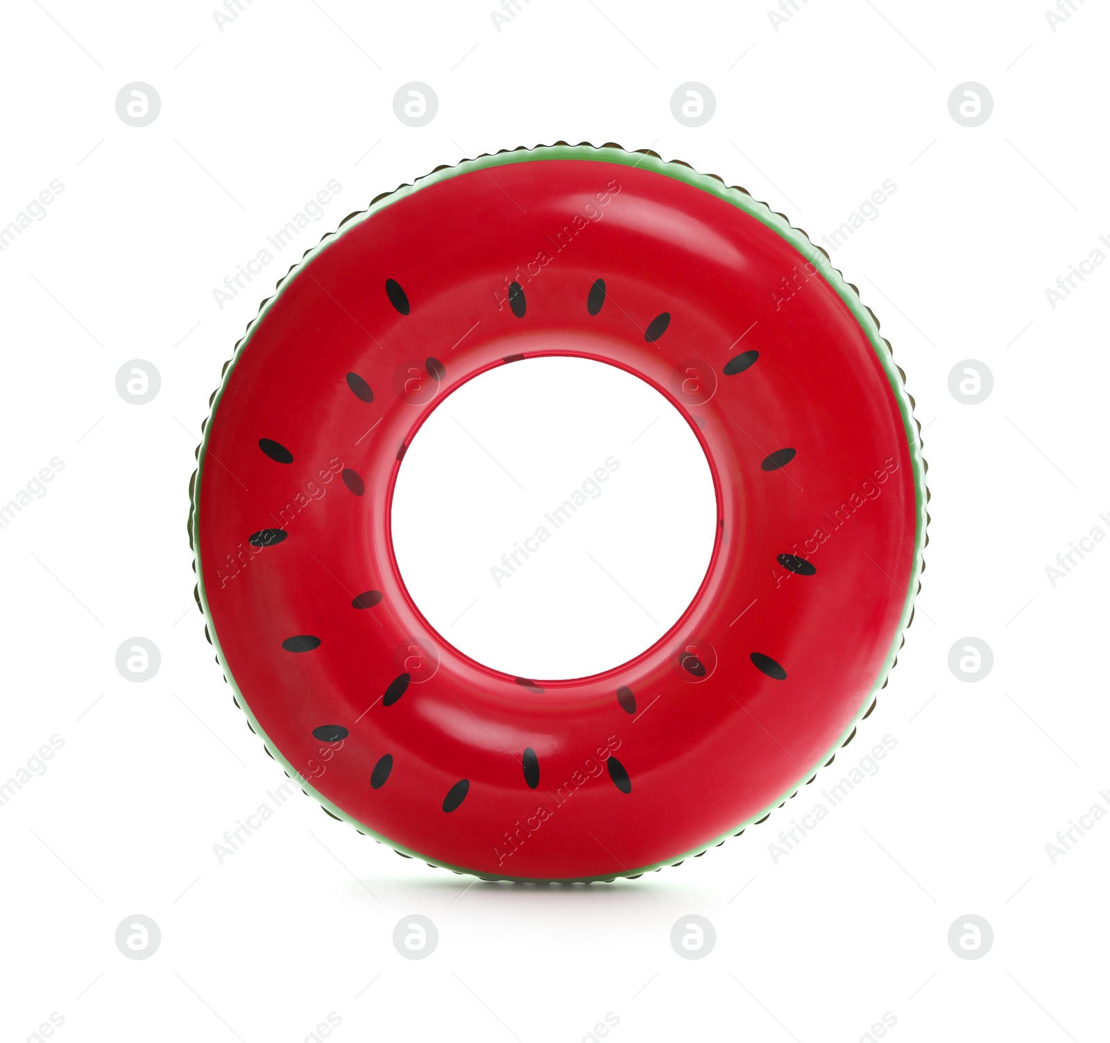 inflatable ring with watermelon pattern isolated on white Photo of inflatable ring with watermelon pattern isolated on white