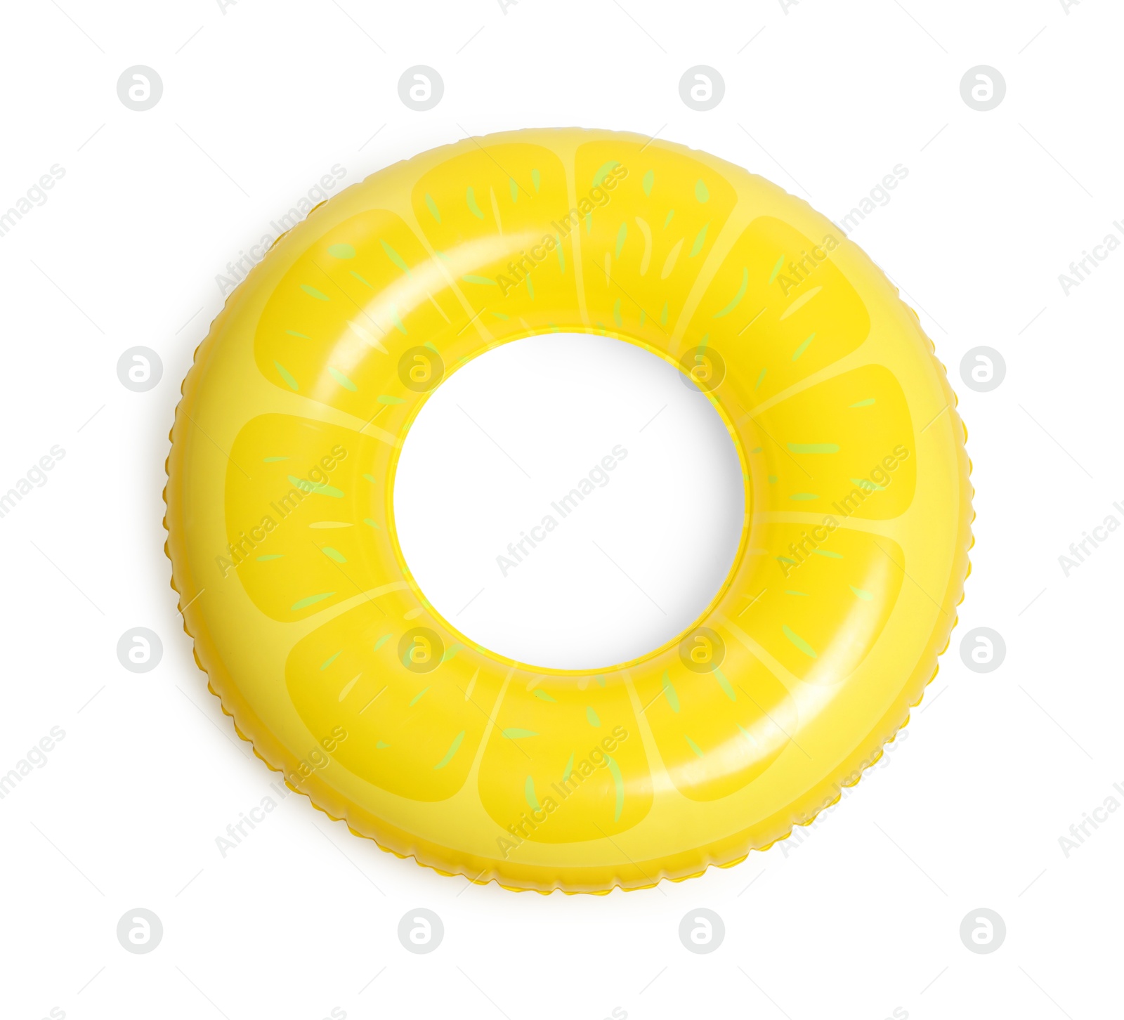 One bright inflatable ring isolated on white, top view Photo of One bright inflatable ring isolated on white, top view