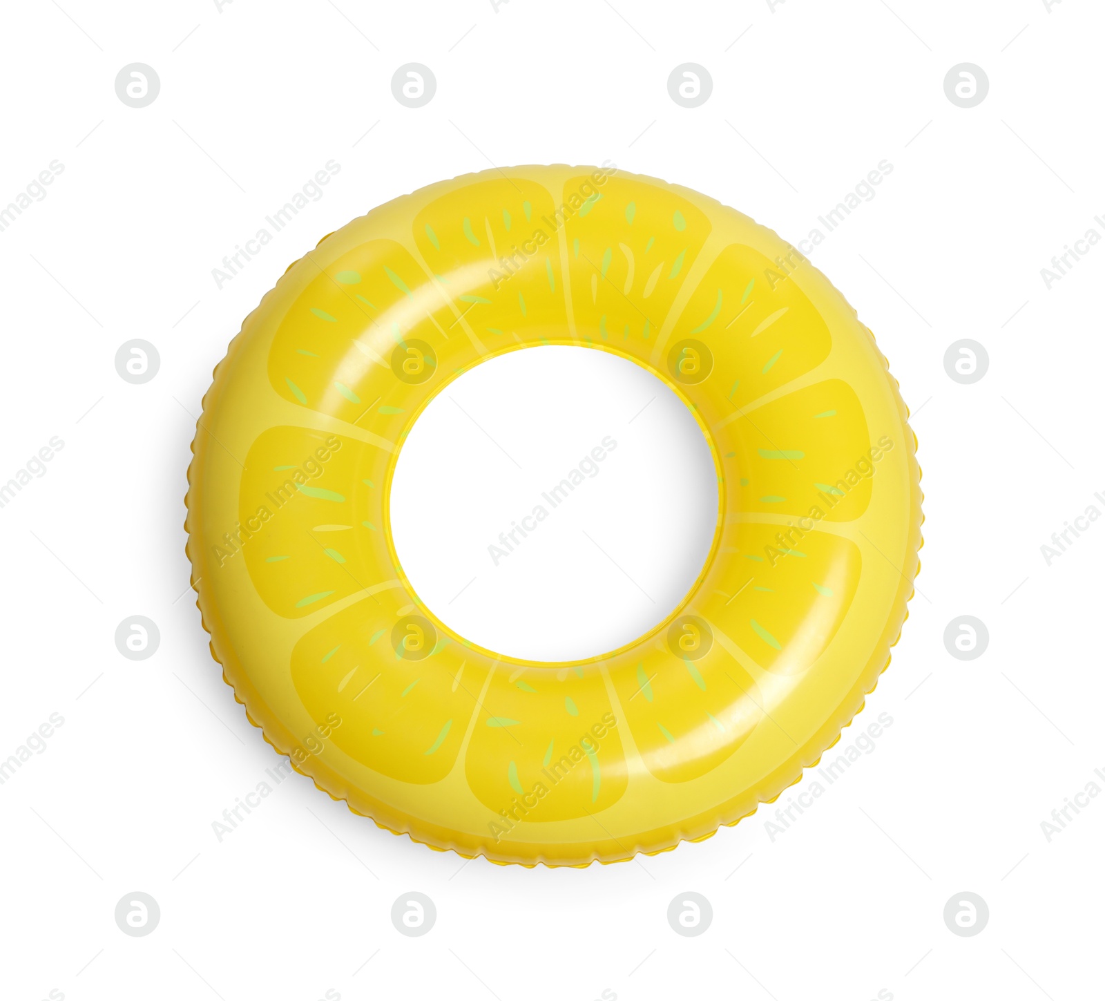 One bright inflatable ring isolated on white, top view Photo of One bright inflatable ring isolated on white, top view