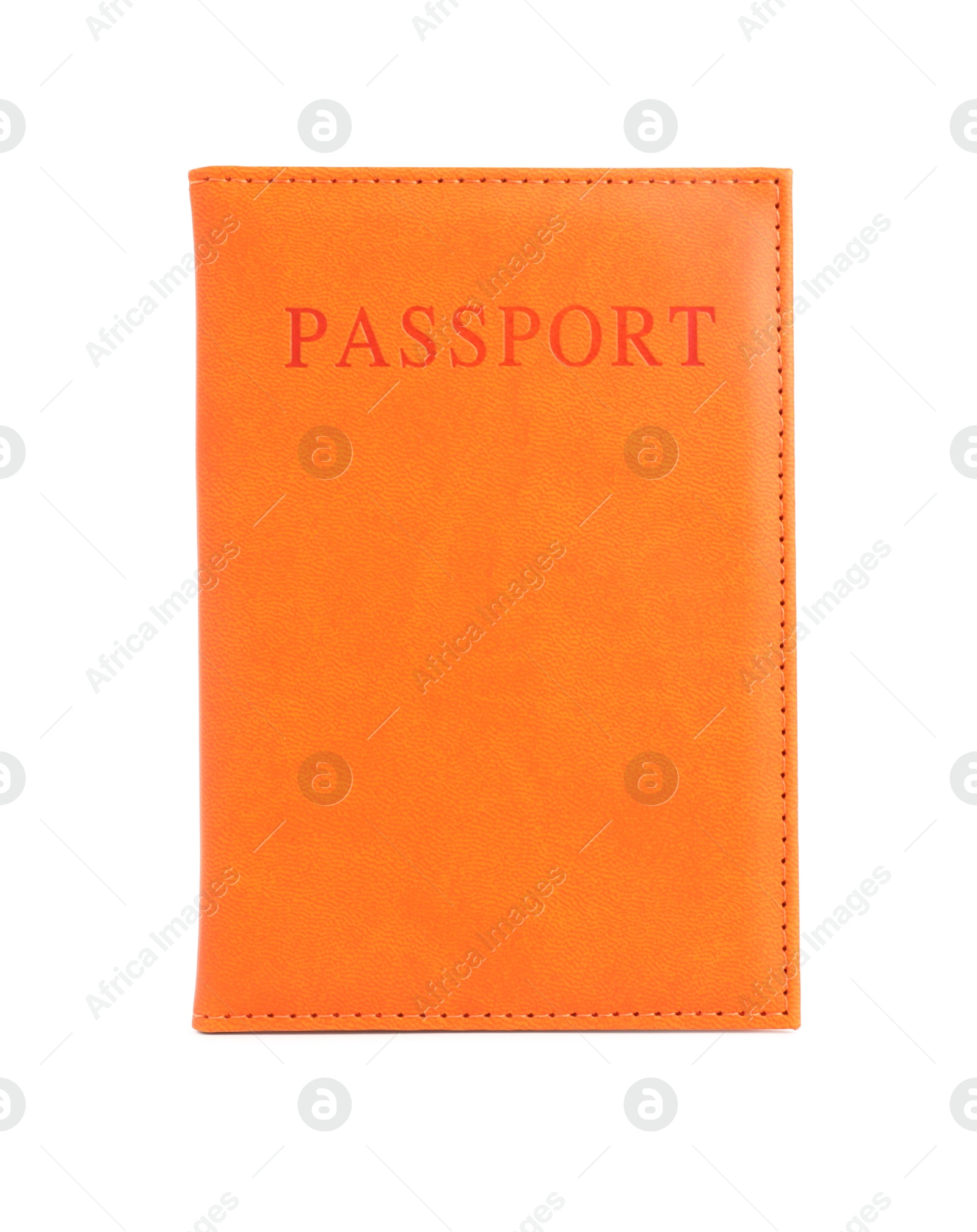 Photo of Passport in orange cover isolated on white