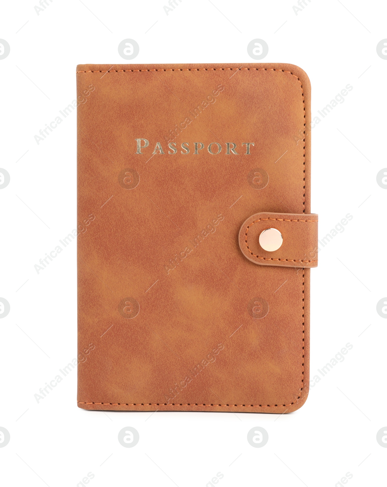 Photo of Passport in brown cover isolated on white