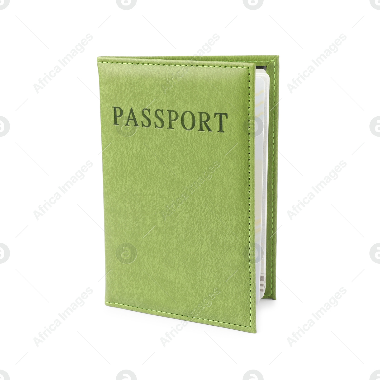 Photo of Passport in bright cover isolated on white