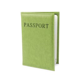 Photo of Passport in bright cover isolated on white