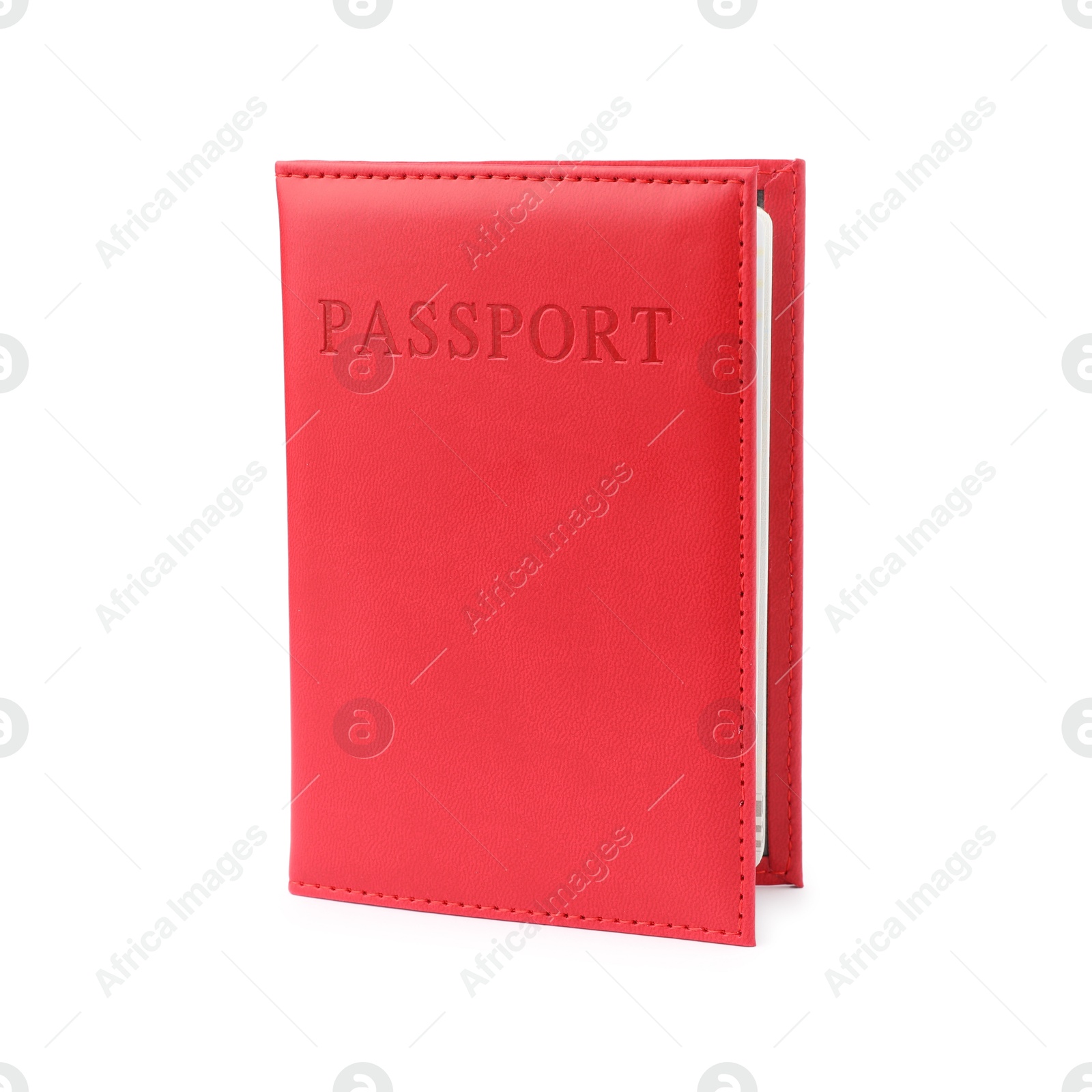 Photo of Passport in bright cover isolated on white