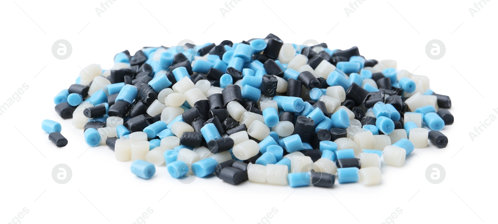 Photo of Pile of colorful plastic granules isolated on white