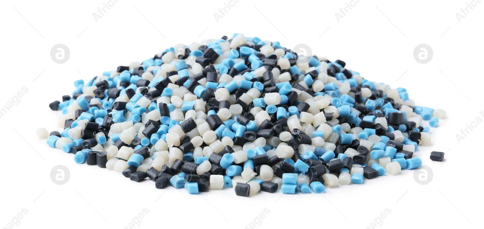 Photo of Pile of colorful plastic granules isolated on white