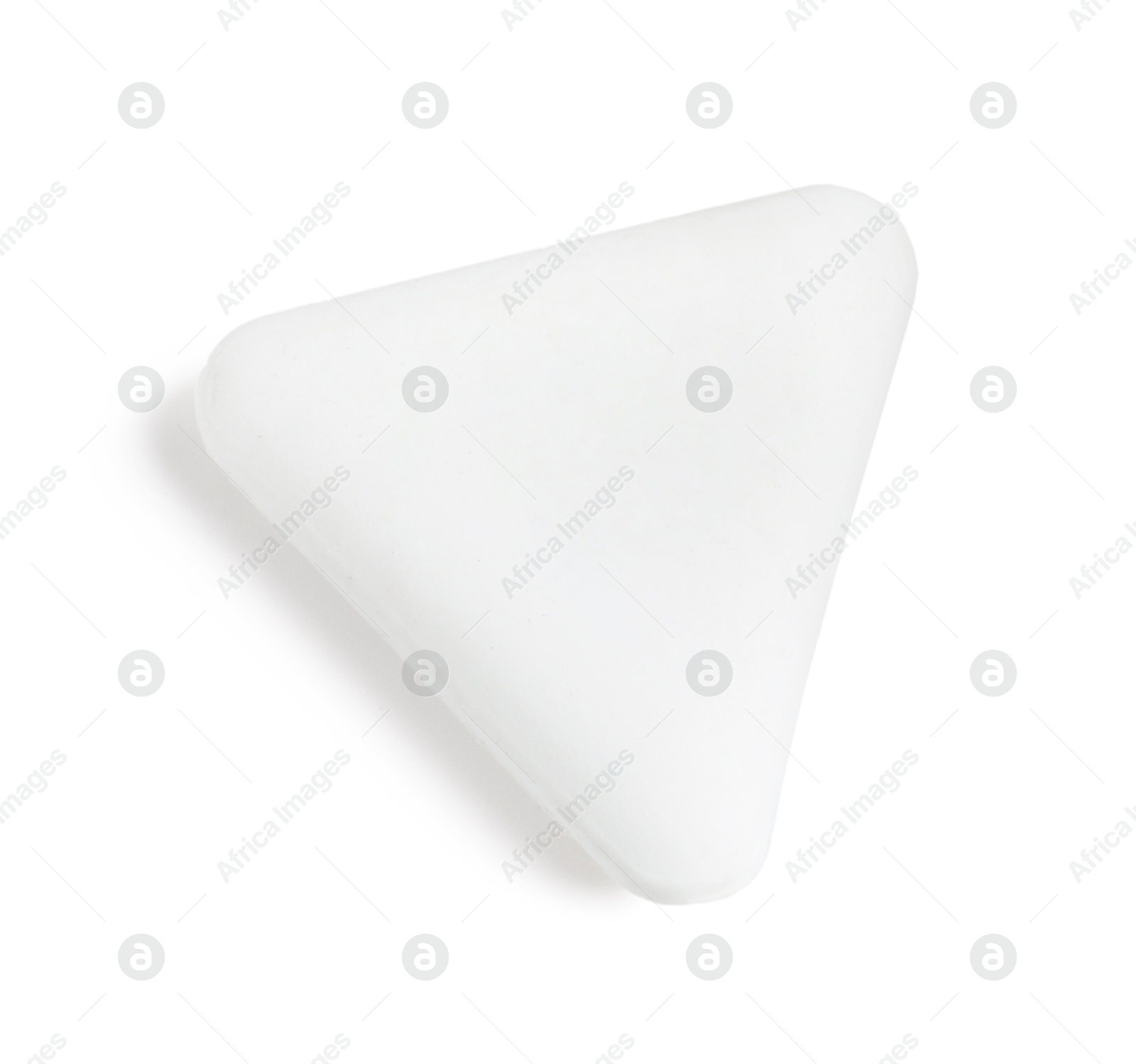 Photo of New eraser isolated on white, top view. School stationery