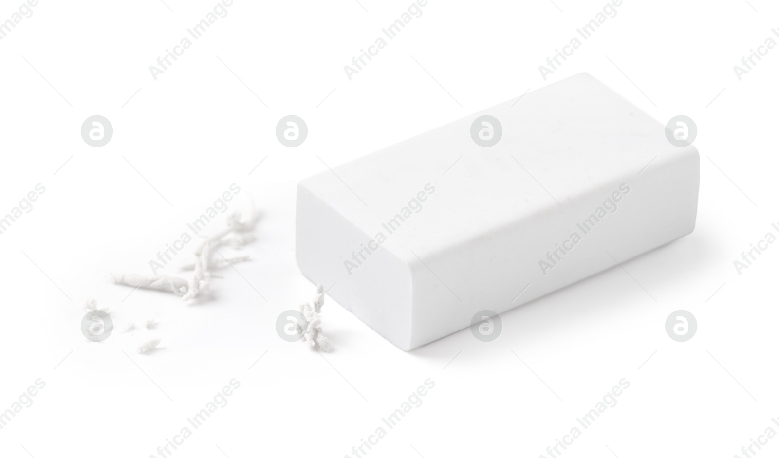 Photo of One eraser and scraps isolated on white