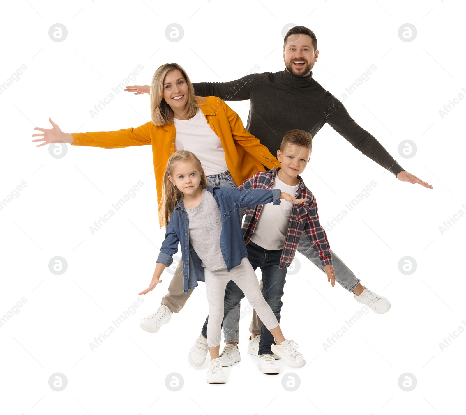 Photo of Happy parents with their children on white background