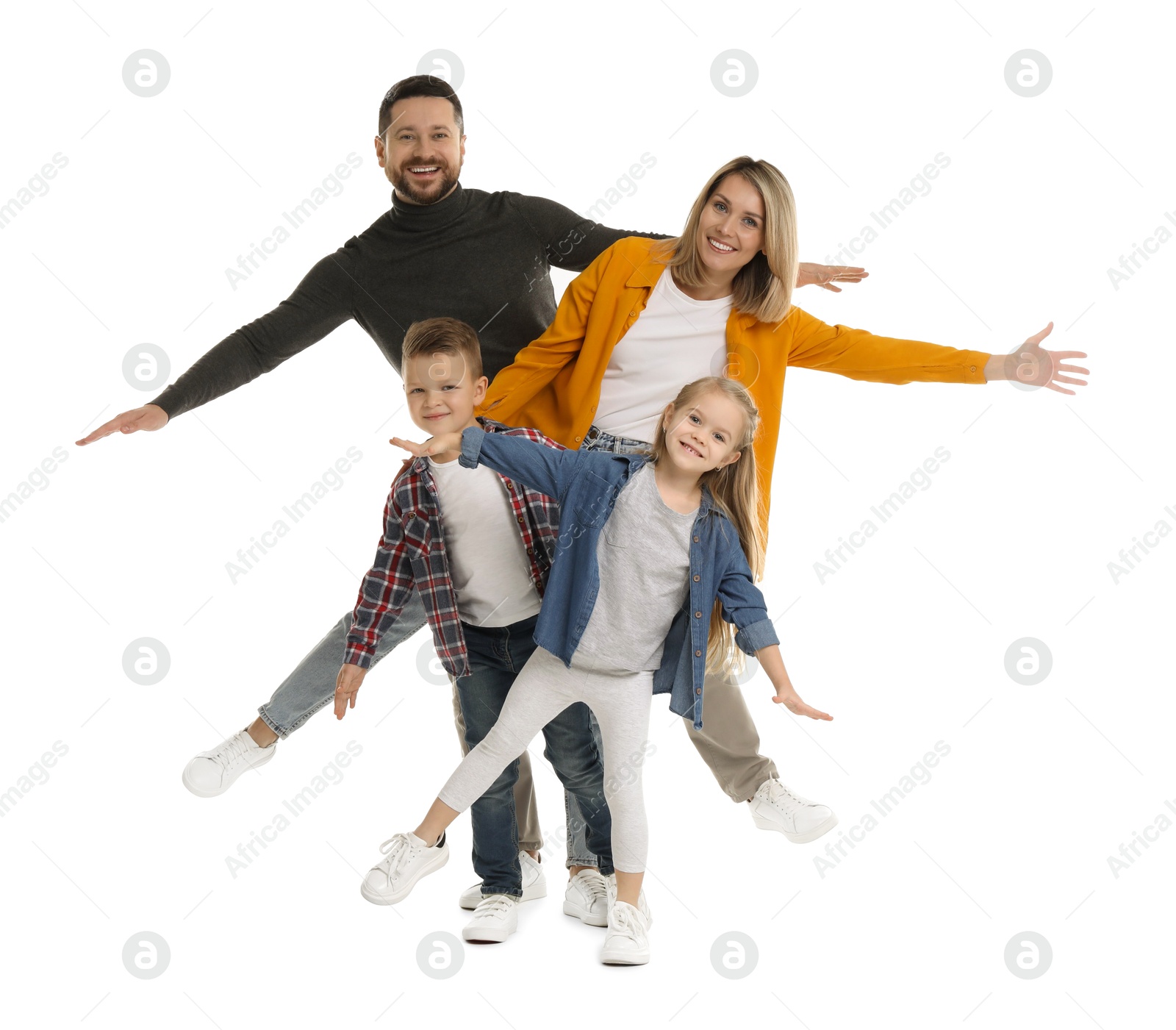 Photo of Happy parents with their children on white background