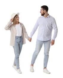 Photo of Man and woman walking on white background