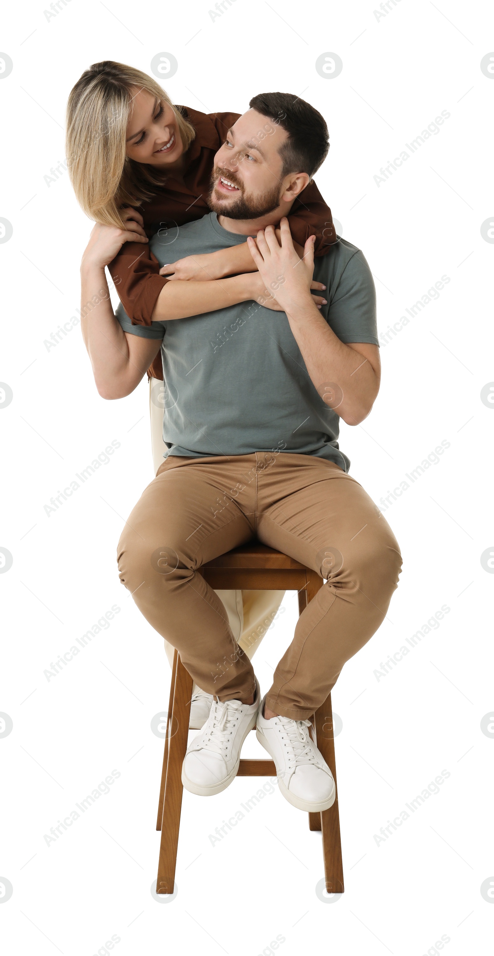 Photo of Portrait of happy couple on white background